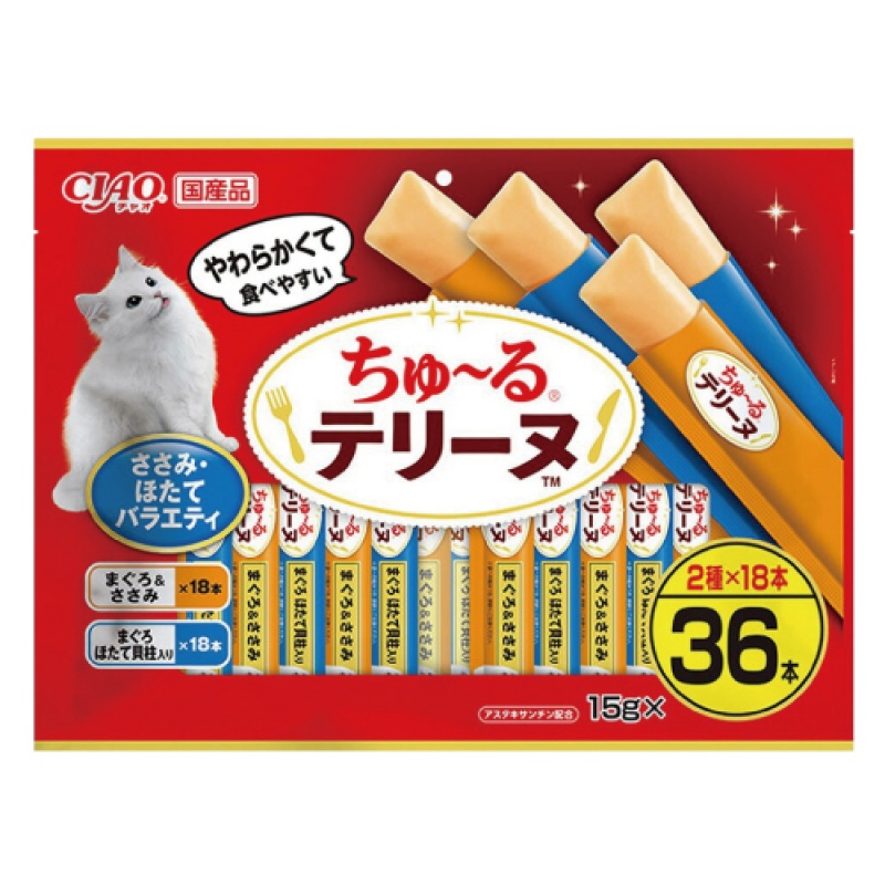 CIAO 啾嚕肉泥綿綿系列-鮪魚&雞肉、鮪魚&扇貝 15gx36入